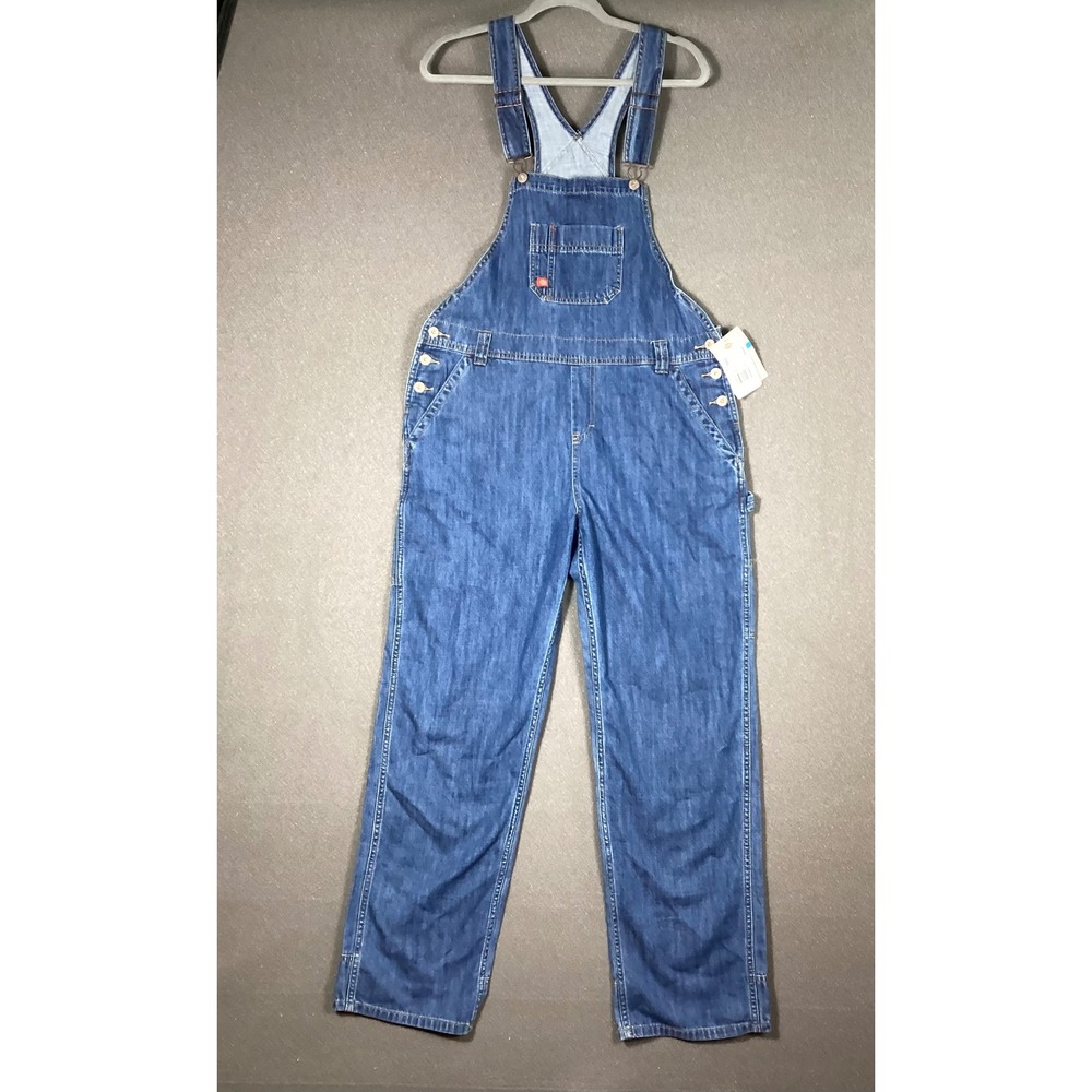 NWT Dickies Women's Relaxed Fit Straight Leg Bib Overall Size M Blue Denim
